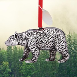 Silver Bear Christmas Ornament – Cast Metal Woodland Holiday Tree Decoration with Red Ribbon – Rustic Lodge Cabin Decor by Christmas Market Ornaments