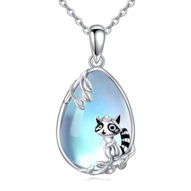 LUHE Raccoon Necklace 925 Sterling Silver Cute Raccoon Pendant Necklace with Moonstone Raccoon Animal Jewelry Gifts for Women (Raccoon Necklace)