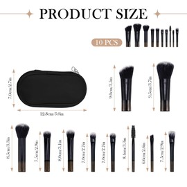 10 Pcs Mini Portable Makeup Brush Set Complete Travel Cosmetic Brushes Kit with Pouch for Blush Powder Eyeshadow Perfect for Women and Girls(black)