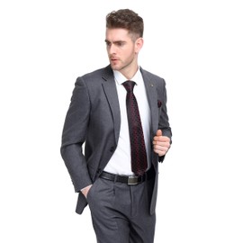 Barry.Wang Red Black Grey Tie for Men Plaid Silk Necktie Pocket Square Cufflinks Set Formal Wedding Party Business