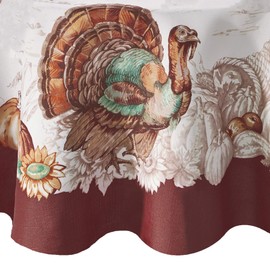 Elrene Home Fashions - Mantel Resistente a Las Arrugas, con Borde de Pavo, para el otoño, para Mesa de Comedor de Temporada, Redondo de 70 Pulgadas