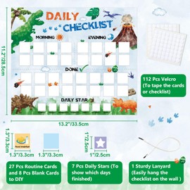 WERNNSAI Dinosaur Routine Chart for Kids - Daily Visual Schedule for Reward Chart Chore Chart Behavior Chart Responsibility Chart for Boys Girls Fridge Home School Supplies