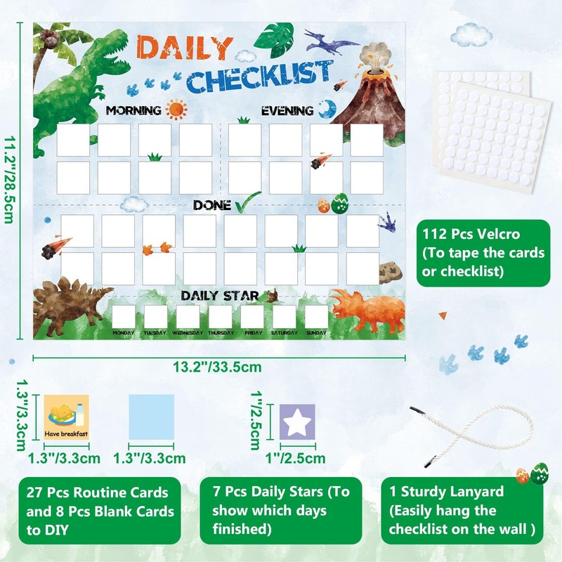 WERNNSAI Dinosaur Routine Chart for Kids - Daily Visual Schedule