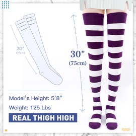 Kayhoma Extra Long Cotton Stripe Thigh High Socks Over the Knee High Socks, 4 Pairs…