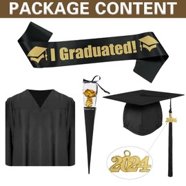 Amycute Graduation Talar with Hat, Black Robe, Unisex Graduation Robe, Hat, Academic Talar, Plain Dress, Graduation Hat, Tassel 2025 for Graduation Party (Style A, 2XL)