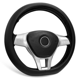 BWBWND Car Steering Wheel Cover, Leather D-Shaped Steering Wheel Sleeve with Anti-Slip Lining, Breathable Flat Bottom Car Wheel Protector Interior Auto Accessories for Women Men