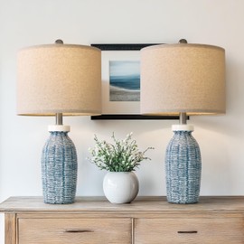 G-SAFAVA 22.75" Table Lamps for Bedroom Living Room Boho Lamp Set of 2 Farmhouse Lamp Bedside Nightstand Small Rustic Vintage Retro Lamp Modern Table Lamp Light Home Office Desk Deco Gifts, Blue