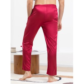 YIMANIE Men's Silk Pajama Pant Comfy Soft Lounge Sleep Pants Wine Red