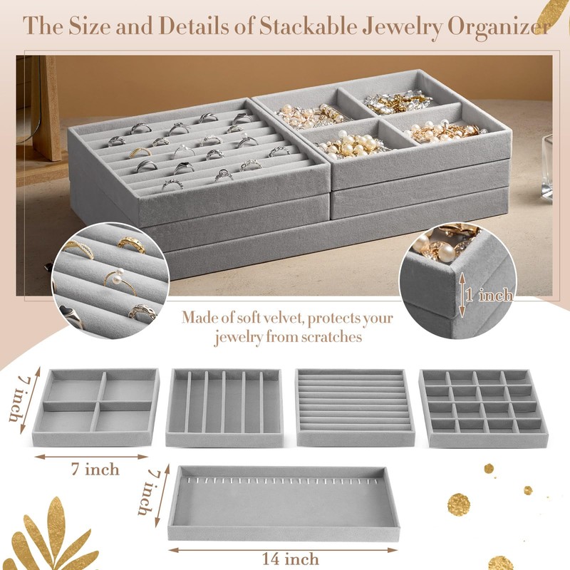 Cinnvoice Set of 10 Stackable Jewelry Organizer Trays for Drawer