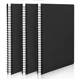 Spiral Lined Notebook, EUSOAR B5 3packs 7.3"x10.2" Black Hardcover Travel Writing Notebooks Journal, Memo Notepad Sketchbook, Students College Office Business Subject Diary Ruled Spiral Book Journal