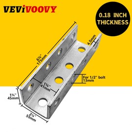 VEVIVOOVY U-Shaped Brace Fitting,0.157“ Thick Heavy Duty Strut Connector Bracket External Channel Coupler for 1/2" Bolt in 1-5/8" Strut Channel,Electrogalvanized Single Channel Brace- 2Pack