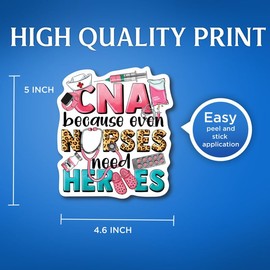 (2 Pack) CNA Because Even Nurses Need Heroes Stickers - Nurse CNA Certified Nursing Assistant 5" On Longest Side - for Car, Truck, SUV - Easy Peel and Stick Vinyl Decals - Made in USA - BMCS096