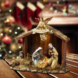 The San Francisco Music Box Company Nativity Stable with Holy Family Figurine