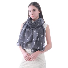 Boston Terrier Dog Print Women's Scarf Shawl Wrap Lightweight (Dark Grey)