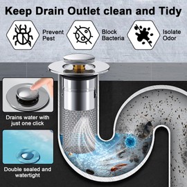 Drain Valve 4 Pieces Floor Drain Strainer Stainless Steel Pop Up Drain Valve Drain Valve Sink Plug Pop Up for Countertop Sink 34-40mm Drain Plug