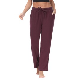 COZZIPLUS Women Fleece Pants, Lightweight Polar Fleece Lounge Sweatpants for Women, Straight Leg Pajama Pants with Pockets(Wine, M)