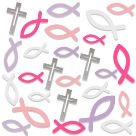 DPKOW 100 Pieces Wooden Fish Cross Decoration for Girls Christening Communion Confirmation Decoration Pink Fish Scatter Decoration for Christening Table Decoration for Girls