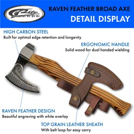 SZCO Supplies 17.5" Engraved Raven Feather Nordic Style Viking Axe With Leather Sheath