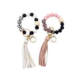 Acpetdr Key Chain Bracelet Car Key Ring Holder Wrist Silic Beads Bracelet Women Beads Key Ring Beads Key Chain Silic Beads Key Ring, multicoloured