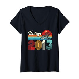 Womens Vintage 2013 Funny 11th Birthday Gifts 11 Years Old Retro V-Neck T-Shirt