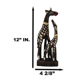 BALIKRAFT Hand Made Wood Artisans Jerapah Bengawan Safari Giraffe Mother and Calf Family Decorative Figurine 11.75" H