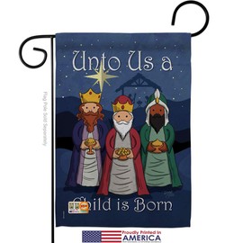 Child is Born Garden Flag Set Mailbox Hanger Wintertime Three Kings Wise Men Star Baby JesusSeason Christian Small Decorative Gift Yard House Banner Made In USA 13 X 18.5