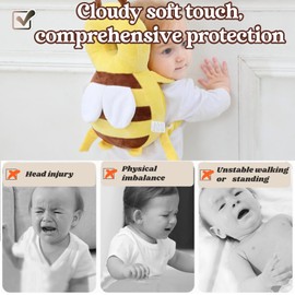 Baby Head Protector, Adjustable Baby Head Protection Backpack with Baby Knee Pads for Walking & Crawling, Soft, Breathable and Wearing Safety Baby Head Protector - Yellow Bee