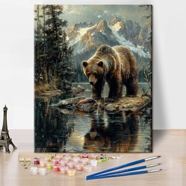 TUMOVO DIY Painting by Numbers for Adults, Bear Paint by Numbers, 16x20 Inch Adults Paint by Number Kits for on Canvas, Frameless Color by Number Art Craft Kits