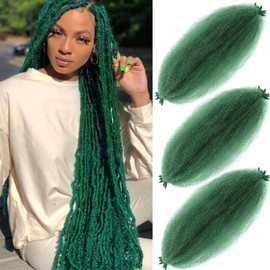 Afro Twist Hair 24 Inch 3 Packs, Springy Afro Twist Hair Pre Fluffed Spring Twist Hair Pre Stretched Wrapping Hair for Soft Locs Hair Extensions (24 Inch (Pack of 3), Green#)