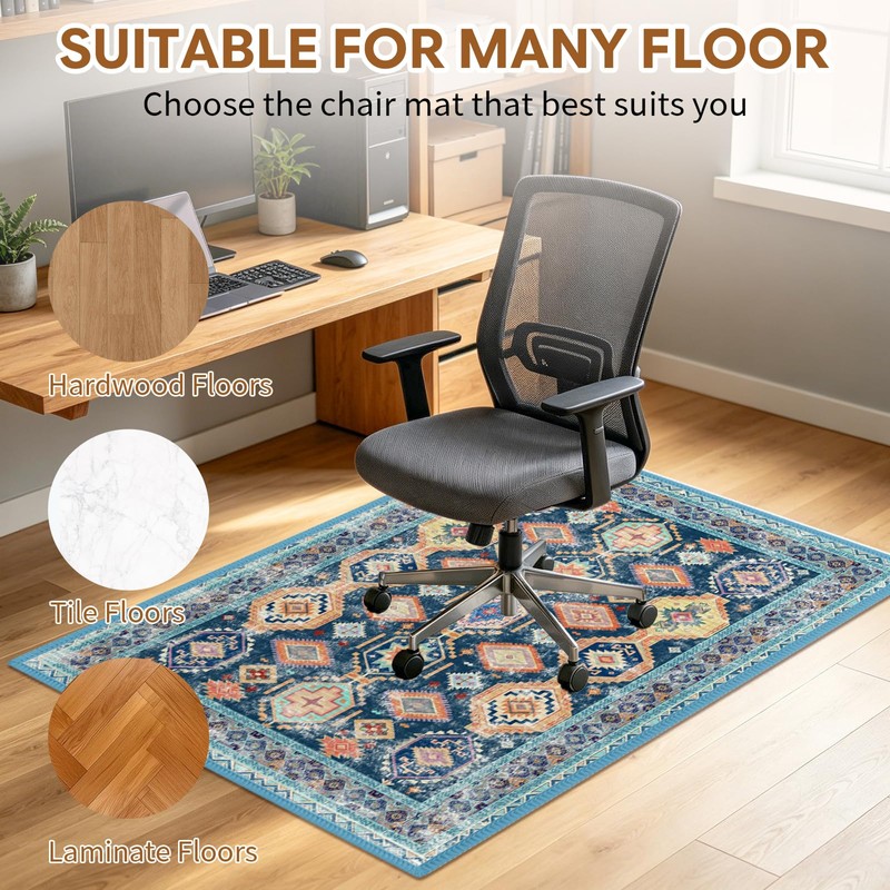 Flowers Office Chair Mat for Hardwood Floor, 35 X 47in