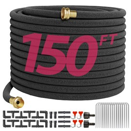 Araiozora Soaker Hose 150FT 1/2 Inch Premium Kit with Solid Brass Connectors & Stakes, for Deep Root Watering in Flower Beds & Landscaping