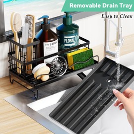 XINGTUV Sponge Holder for Kitchen Sink, Sink Caddy with High Brush Holder, Kitchen Sink Organizer Countertop Rustproof 304 Stainless Steel, Soap Dispenser Kitchen Organizers and Storage Essentials