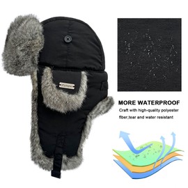 Winter Trapper Hat for Men Women 100% Real Rabbit Fur Russian Fur Winter Ushanka Hat Men Aviator Hat Mens Trapper Hat with Ear Flaps