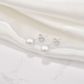 DALARAN Sterling Silver White Pearl Stud Earrings for Women Hypoallergenic Earrings 4/5/6/7/8/9/10 mm, Sterling Silver, Pearl