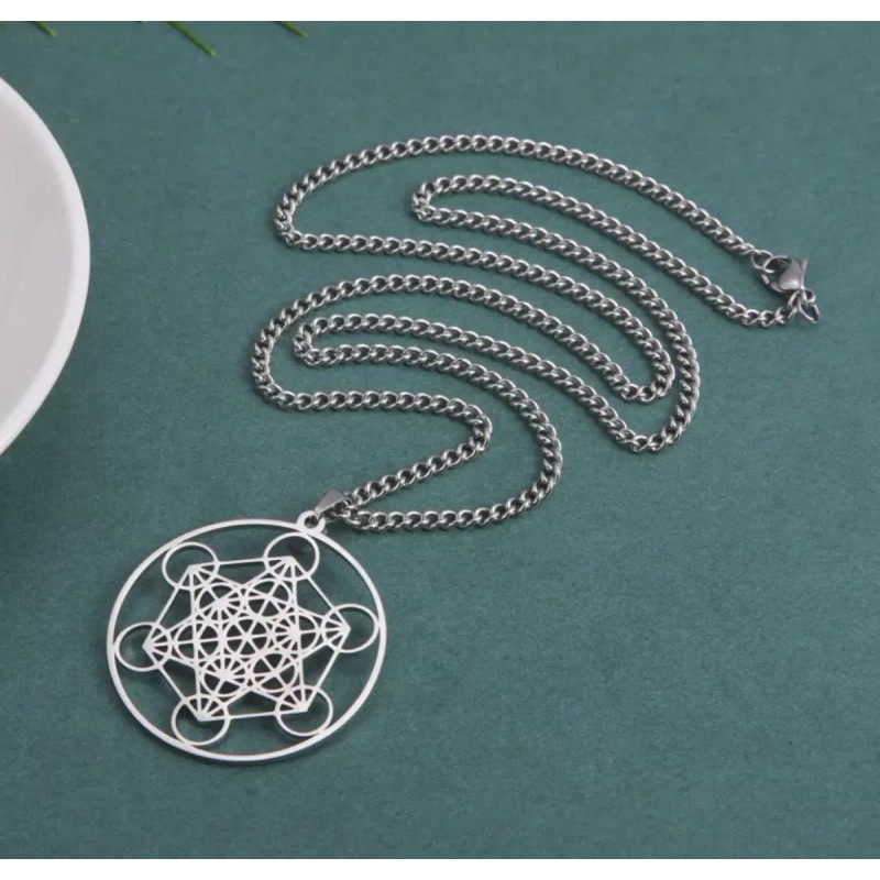 Collar Cubo De Metraton Arcángel Plateado