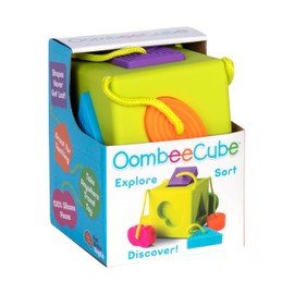 Fat Brain Toys Fat Brain Toys OombeeCube, Toddler and Baby Toys 10 Months and Up, Travel-Friendly Shape Sorter with Tethered Shapes for Early Learning