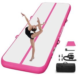 Inflatable Tumbling Track Mat 10FT 4 Inch Thickness Inflatable Gymnastics Mats Tumble Track Floor with Air Pump for Kids Gym Home Use Cheerleading Yoga(Rose)