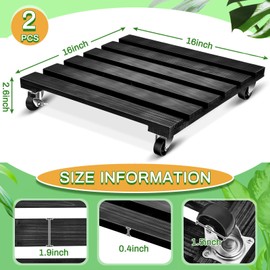 Taiyin 2 Pack Plant Caddy with Wheels, 16 Inch Heavy Duty Plant Pot with Lockable Wheels 220lb Square Wood Roller Base Potted Dolly for Outdoor Indoor Patio Planter(Square)