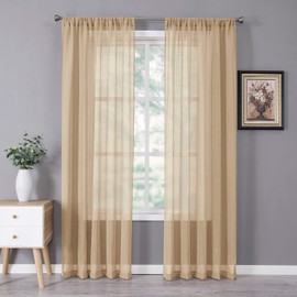 Tollpiz Sheer Curtain Linen Textured Living Room Curtains Sheer Light Filtering Rod Pocket Voile Curtain for Bedroom, 54 x 72 inches Long, Beige, Set of 2 Panels