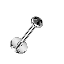 Amelia Fashion 18 GA Implant Grade Titanium Threadless Push In Labret, Flat Back Stud With Round Flat Bezel Set CZ or Opal Top (Choose Color) (Black)