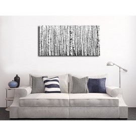 arteWOODS Birch Forest Canvas Wall Art for Living Room Wall Decor, Birch Woods Nature Pictures, Black and White Birch Trees Canvas Painting Artwork, Bedroom Home Office Wall Decorations, 20x40in