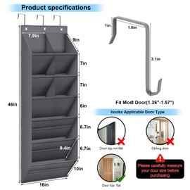 BZV Lemon 2 Pack Hanging Closet Organizer with 9 Deep Pockets, Over the Door Shoe Rack, Holder for Narrow Door Dorm RV Storage, Grey