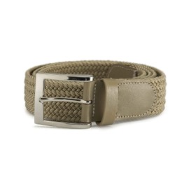 Streeze 35mm Wide Stretch Belt - Braided Elastic Woven Belt with Silver Buckle Ideal for Jeans (2XL 45" - 48", Beige)