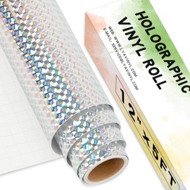 5FT Holographic Vinyl - 12”x5FT(60 INCH) 17S Holographic Silver Permanent Vinyl Roll, Adhesive Roll for Mug, Cup, Glass Window, Home Decal, Party & Birthday