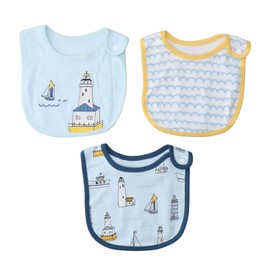 Baby Bibs Cotton Snap Button Closure Absorbent Cartoon Infant Saliva Towel for Newborn 3pcs Ocean