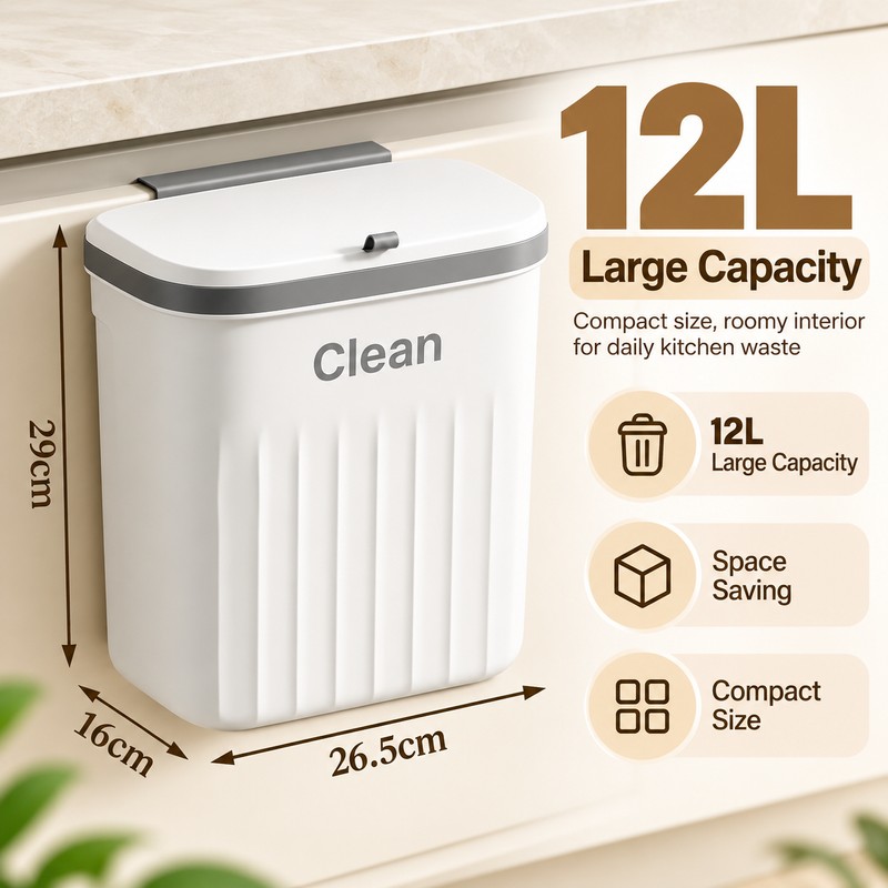 12L Hanging Kitchen Trash Can for Cabinet Doors – Space-Saving