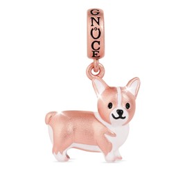 GNOCE Corgi Pendant Charm Sterling Silver Matt 18 Carat Rose Gold Plated Animal Dog Beads Charm Fit Bracelet/Necklace Christmas Gift for Women Girls Daughter, Silver, Cubic Zirconia