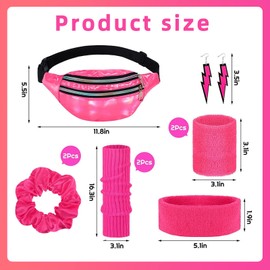 WUERKIYA 80s Women Neon Leg Warmers Headband Wristbands Holographic Fanny Pack Sport Accessories Set for 80s Eighty's Party Yoga RunningHiking Traveling,Neon Pink, 80s Neon Party Set