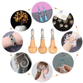 3 Set Hand Chucks Wooden Handles Pear Shape Graver Handle Pin Vise Hand Drill Wooden Handle for Diamond Stone Setting Graver Replacement