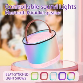 Mini Karaoke Machine for Kids Adults, Portable Bluetooth Karaoke Speaker with 2 Wireless Mics and LED Color Lights, Party, Birthday Gifts for Girls/Boys Ages 3-12+